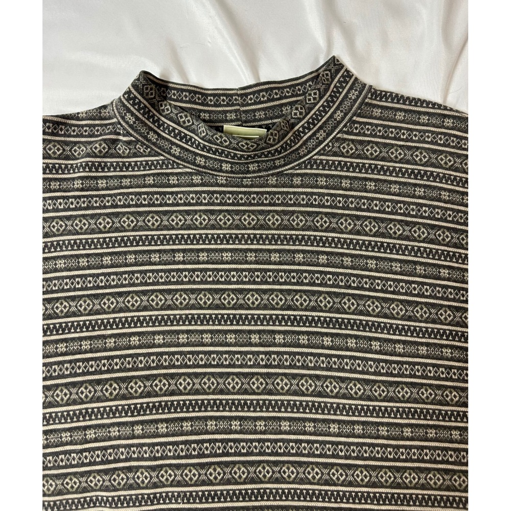 Vintage LL Bean Mens XL Mock Neck Fleece Sweater Fair Isle Nordic Cotton Ski USA - Picture 2 of 14